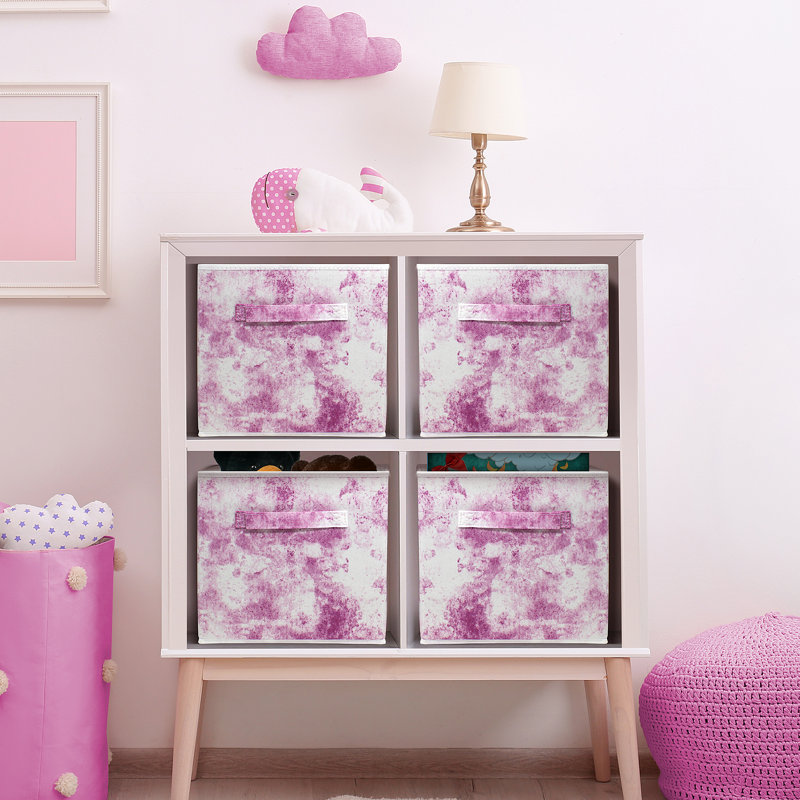 11" Foldable Fabric Storage Cube Bins with Handles, 1 Piece, Pink Tie-Dye, Pink;White