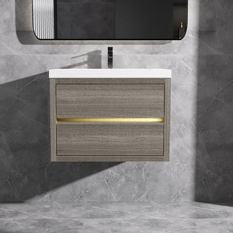 Meuble-lavabo mural flottant avec surface de lavabo simple en blanc, Gris, 30"