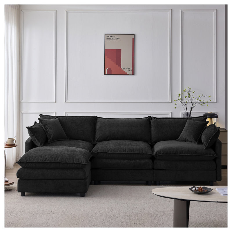 Canapé modulaire 105 po avec repose-pieds en chenille de 105 po de couleur noire
