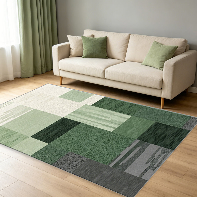 Green Geometric Block carpet-easy to clean, machine-washable, soft and comfortable; suitable for door mats, kitchens, living rooms, bedrooms, corridors, and laundry areas. Easy to clean, durable carpet for home decoration.