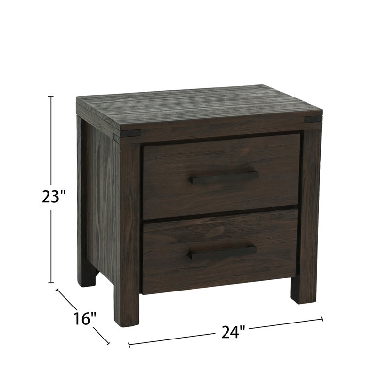 Table de chevet 2 tiroirs en bois massif pour la décoration de chambre à coucher avec 2 poignées en métal