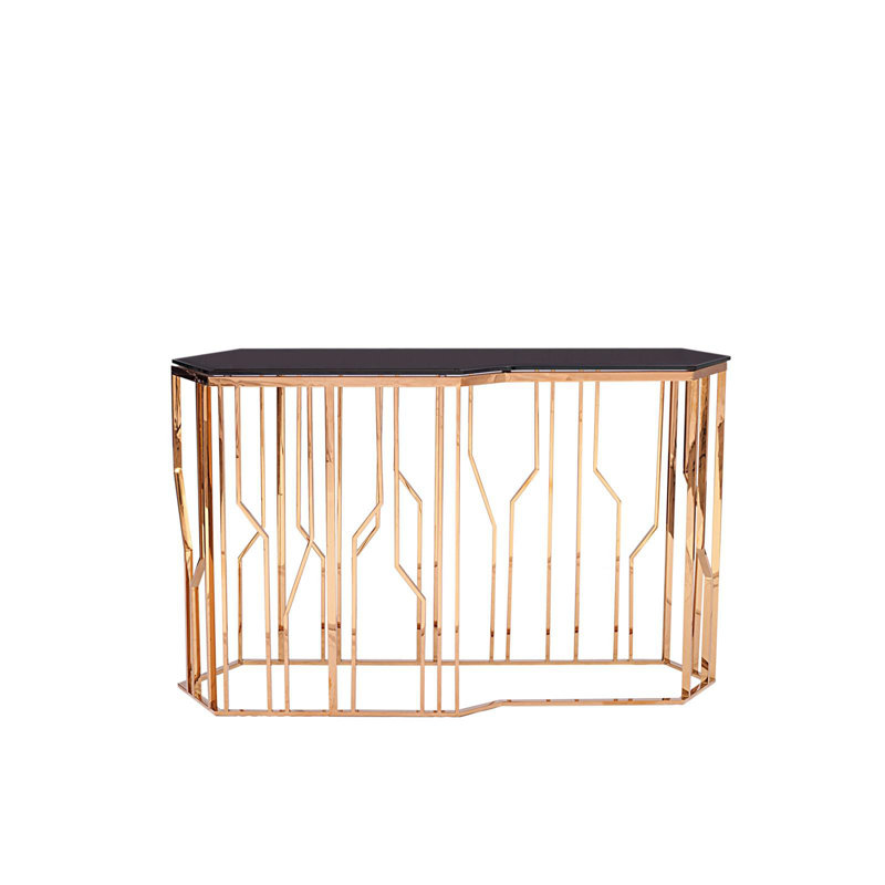 Console en verre Luciana , H 31,5 po x l 55 po x P 17 po, Or rose