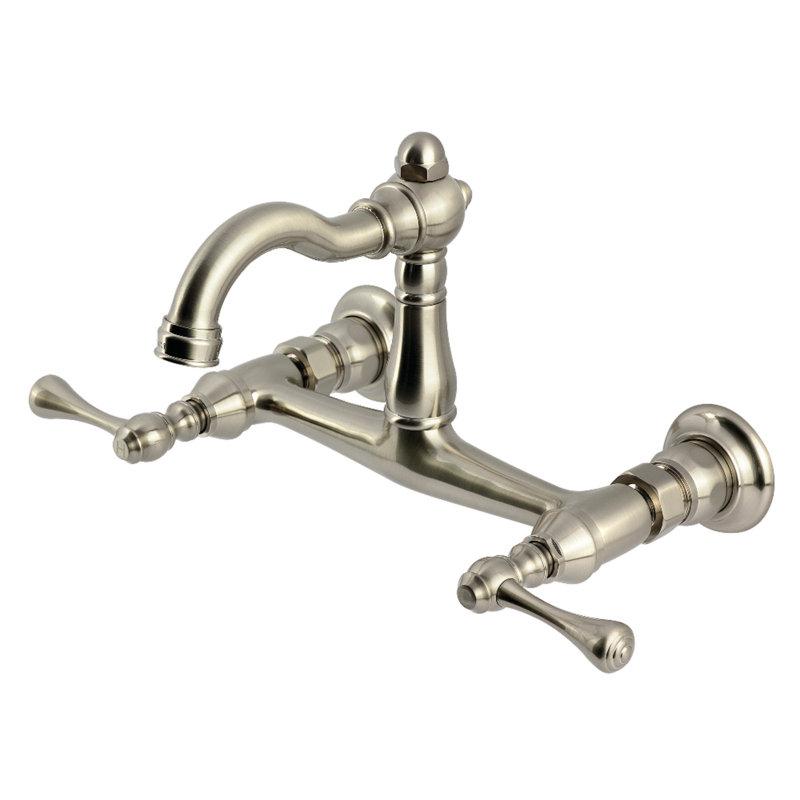 Kingston Brass Vintage Double-Handle 2-Hole Wall-Mount Bridge Kitchen Faucet, Brushed Nickel