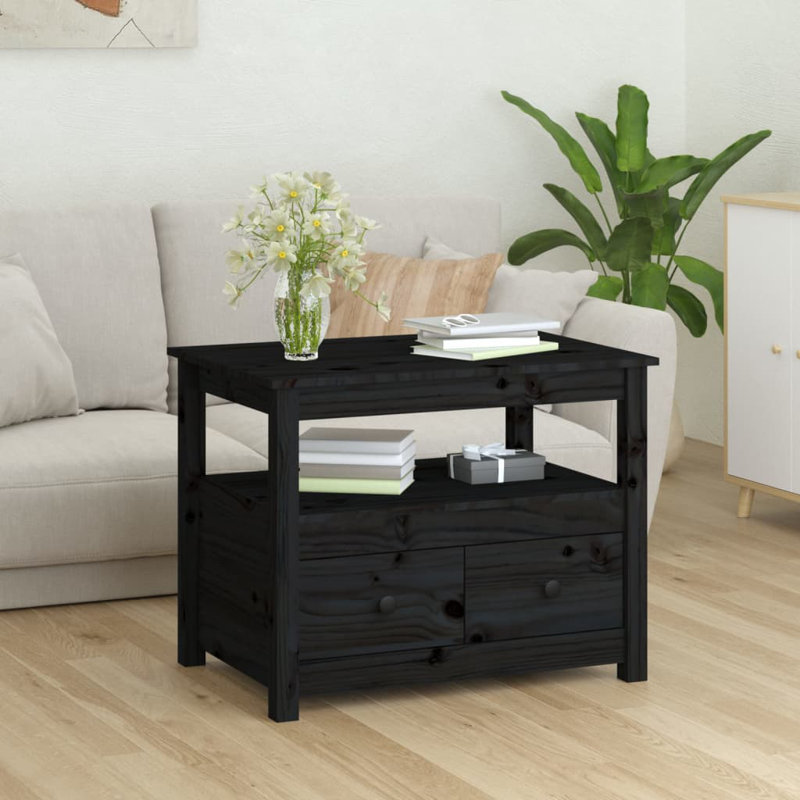 Kitrina Solid Wood Four Leg Coffee Table with Storage, Black