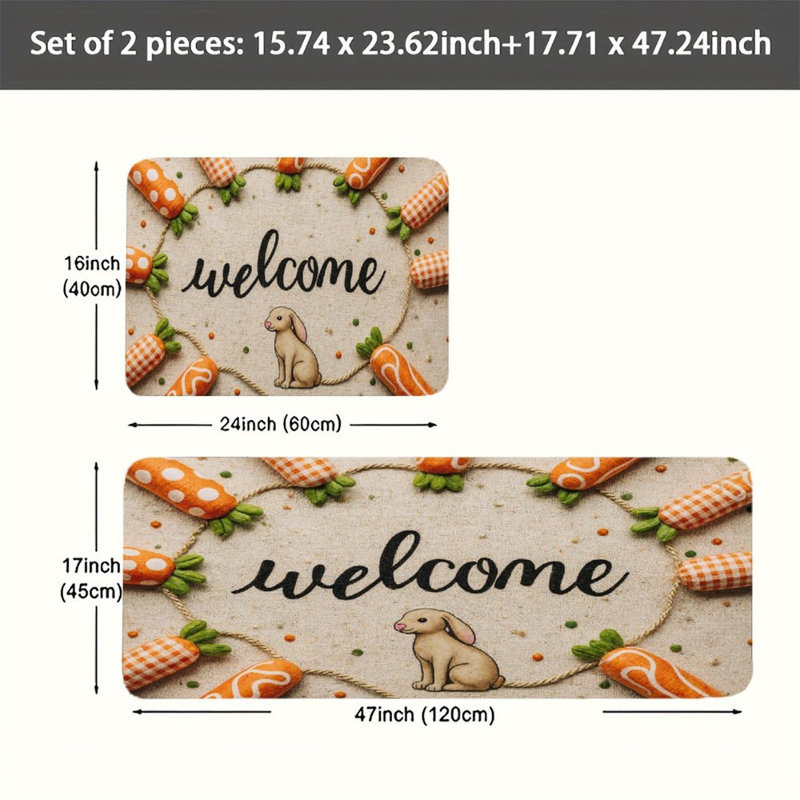 Couronne de carotte avec lapin, ensemble de 2 tapis de cuisine