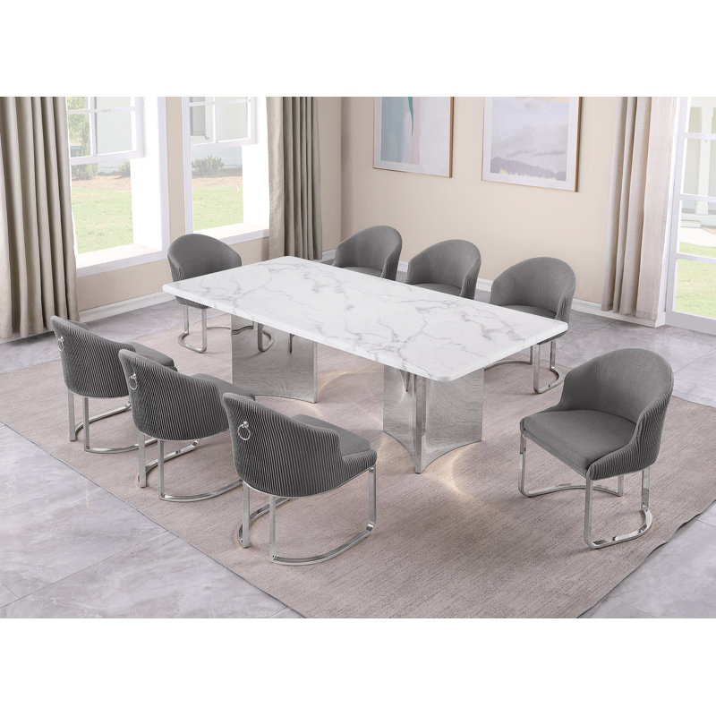 Ensemble de salle à manger Grand White, Gris foncé, Argent argent
