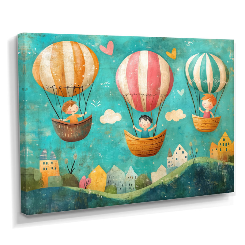 «Children Above the Clouds - Kids», art mural encadré, 34" H x 44" W, Toile tendue