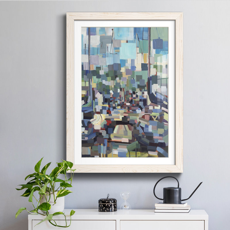 Les bateaux du matin I - reproduction de cadre photo sur papier, H 31 po x l 44 po x P 1 po, Papier blanc