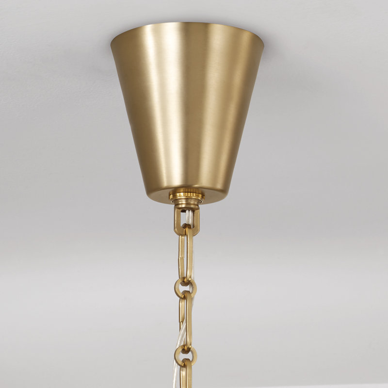 42" W x 21" H 8-Light Chandelier in Aged Brass with White Fabric Shades and Designer Canopy, 42"W x 30"H, 8