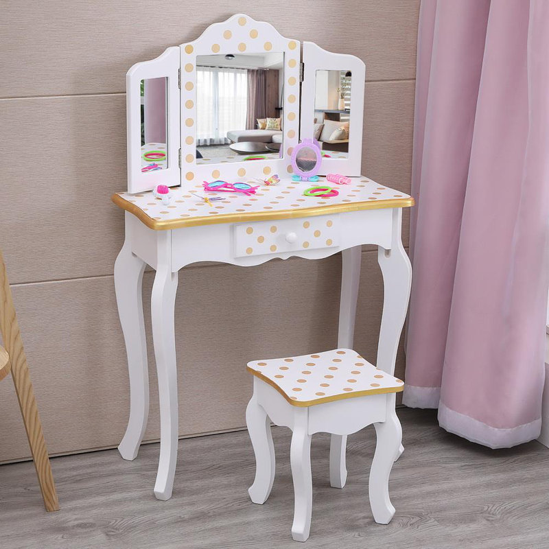 Ensemble coiffeuse avec Miroir pour enfants, Doré