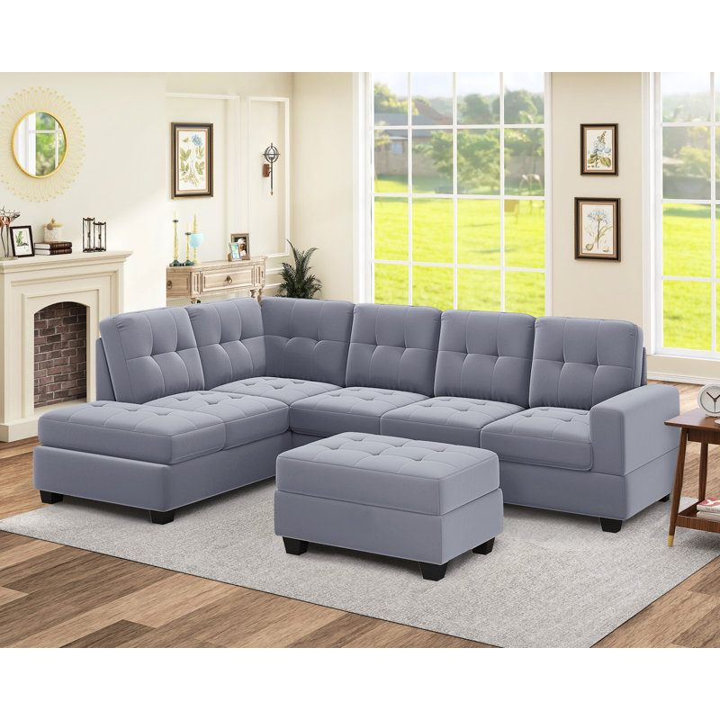 Canapé modulaire moderne avec méridienne réversible, Velours gris velours