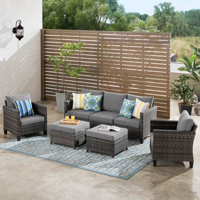 Amerissa Rattan Sectional Seating Group with Cushions
