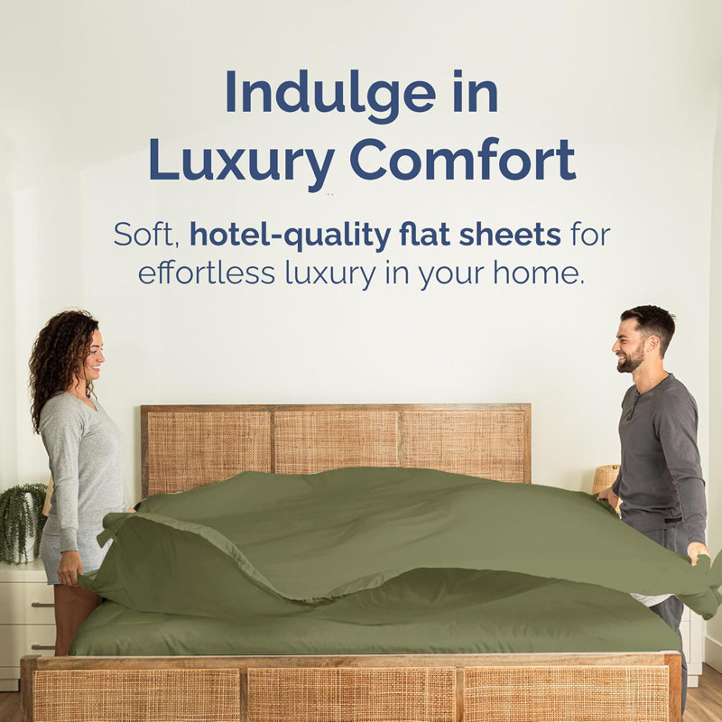 Drap plat doux - Drap de dessus rafraîchissant, respirant et infroissable, Vert sauge, Très grand lit