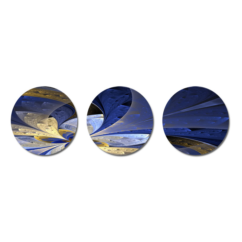 Blue and Gold Abstract Wall Decor on Metal Circle 3 Piece Wall Art Set