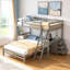 Lit superposé simple au dessus d'un lit double avec bureau intégré et 3 tiroirs, conception convertible, structure en bois massif, lit mezzanine peu encombrant pour enfants-510273422