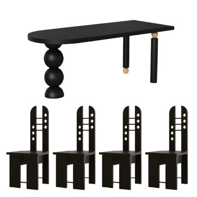 Modern Black Dining Table with Geometric Balls