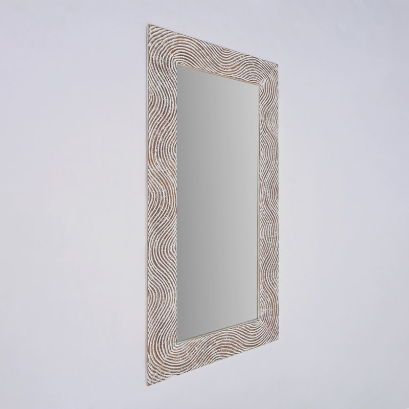 Rustic White Solid Wood Handcarved Rectangle Mirror Accent-36" X 72"