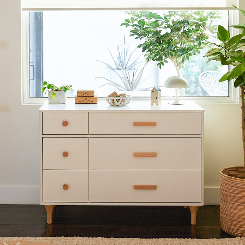 Lolly 6-Drawer Assembled Double Dresser, White/Natural