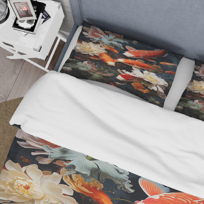 Asian Art Infinite Koi I - Ensemble de housse de couette Asian Art - Microfibre de polyester