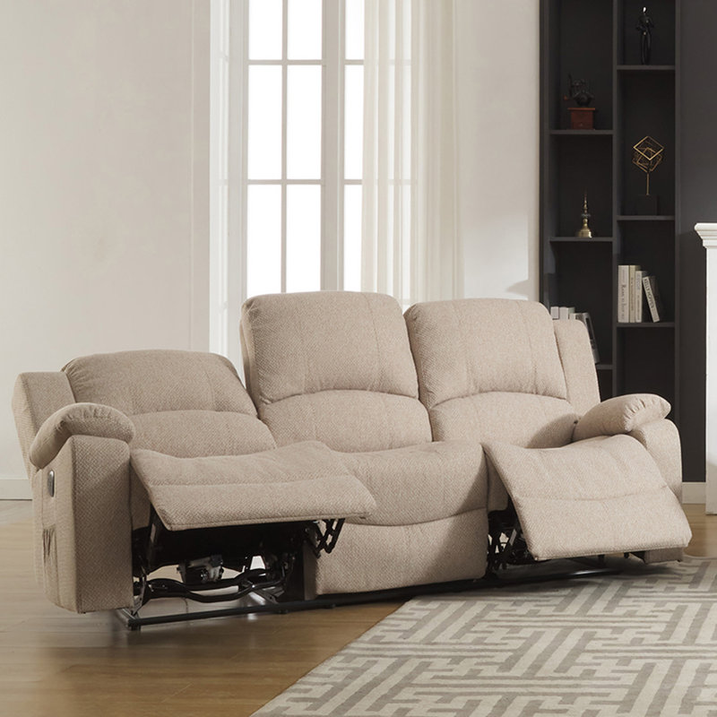 Abdulshakur 3 Seater Electric Reclining Sofa, Beige Polyester Twill