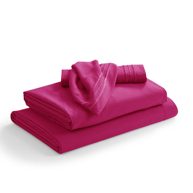 1800 Series Double-Brushed Microfiber Hypoallergenic Sheet Set, Hot Pink, Twin XL Sheet Set with 1 Pillowcase