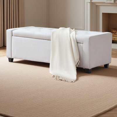 48" Storage Bedroom Bench For End Of Bed, Faux Linen Upholstered Storage Ottoman For Bedroom,Living Room, Entryway