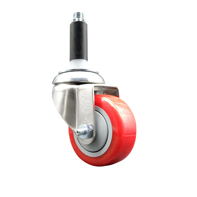 Roue extensible pivotante en polyuréthane 316SS, Rouge