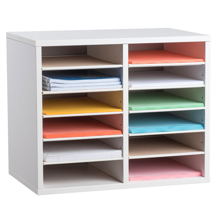 AdirOffice Wood Adjustable 12 Compartment Literature Organizer, White 2-Pack (Set of 2)