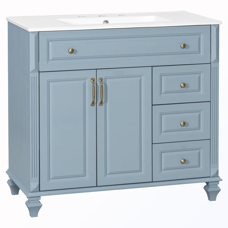 Meuble-lavabo autoportant avec tiroir rabattable, Bleu gris