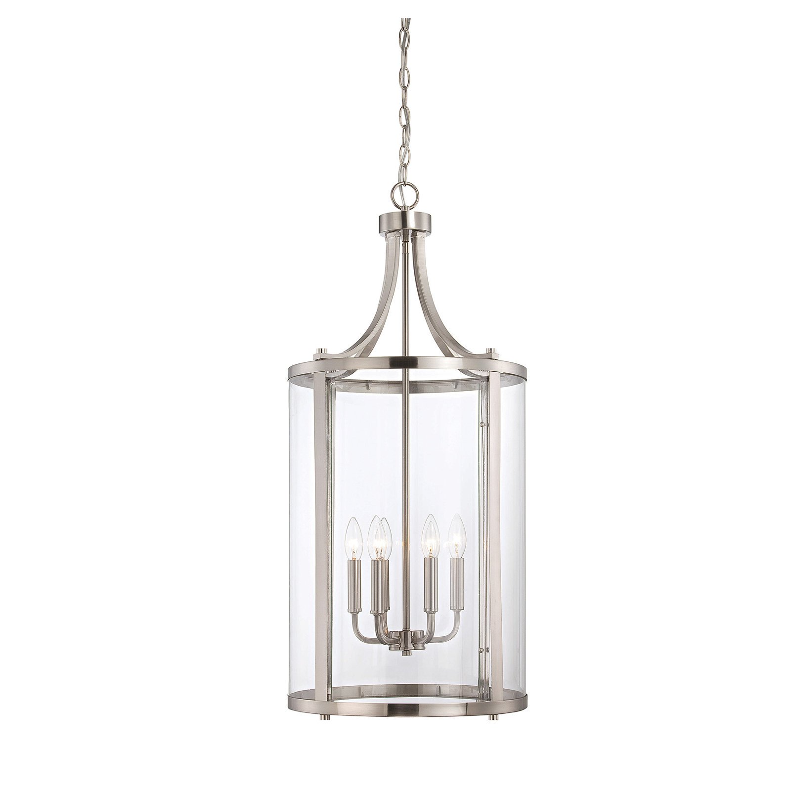 Wayland Dimmable Lantern Chandelier, Satin Nickel, 6 Lights, 34" H x 16" W x 16" D