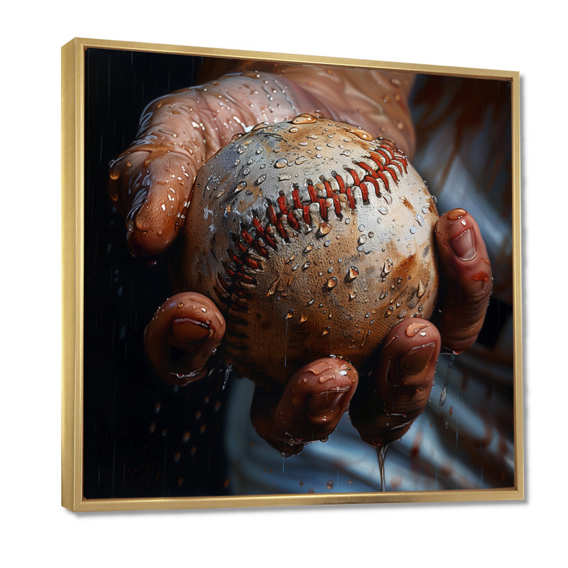 Baseball gros plan pendant le lancer - art mural de baseball sport, H 30 po x l 30 po x P 1 po, Toile avec cadre flottant or