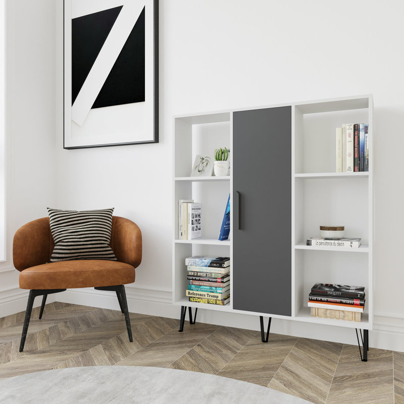 124.5cm H x 119.4cm W Reynaud Bookcase, White/Anthracite