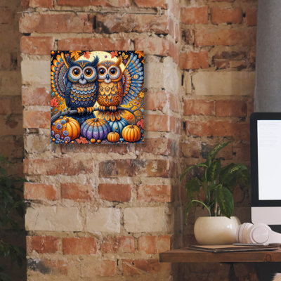  «Two Owls Fall Thème 1» par Rey Klimt, art mural sur toile, 12 po x 12 po