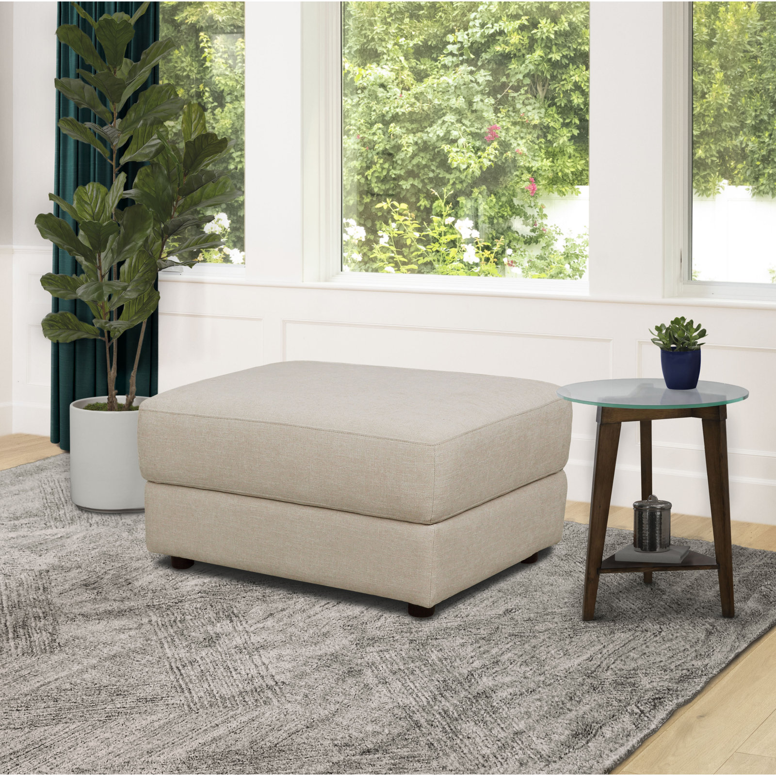 Upholstered Ottoman, Sand 100% Polyester
