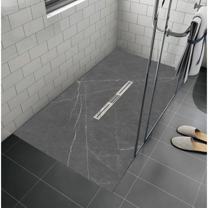 Transolid Trimslate Plus 60-in x 42-in Zero Threshold Shower Base with Center Drain, Ashy Gray