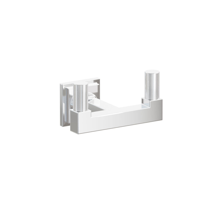 Emtek Select Double Hook w/ Step Square Rosette, Square Stem & Knurled Tip, Polished Chrome