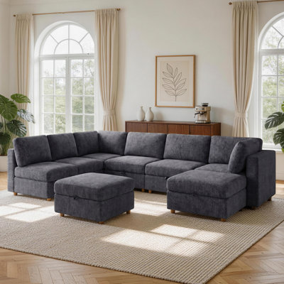 8-Piece Modular Sectional Sofa, Oversized U Shaped Couch With Hidden Seat Storage, Comfy Chenille Upholstered Deep Seat Convertible Living Room Set