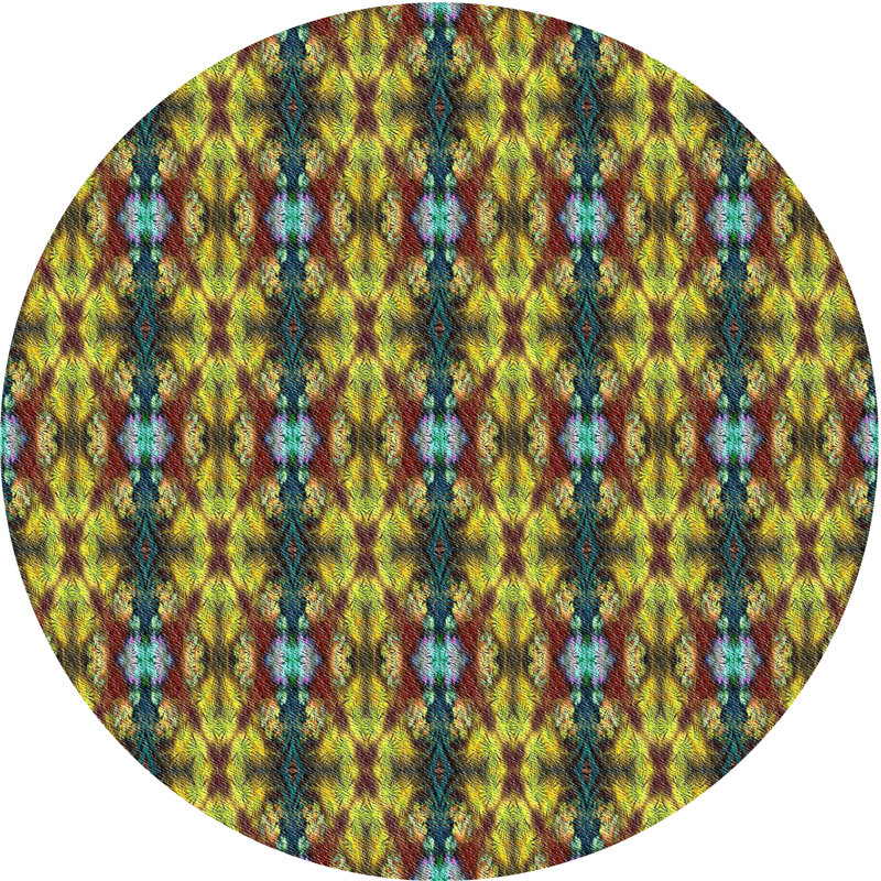 Tapis jaune/bleu/brun tissé à la machine, Rond 8 pi