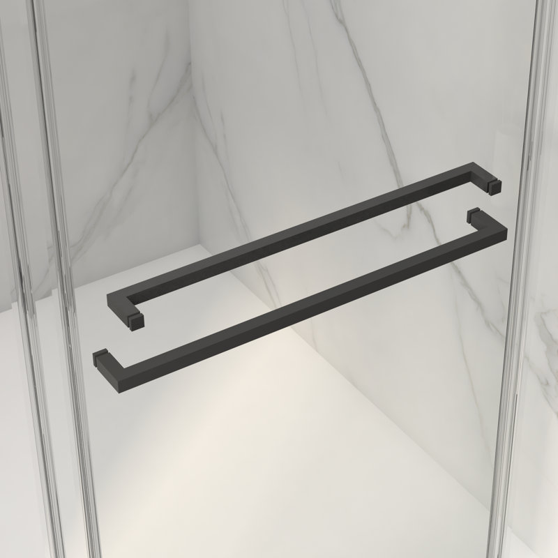 Frameless Double Sliding Shower Door,5/16" (8Mm) Thick SGCC Tempered Clear Glass,Double Side Easy Clean Coat, Matte Black