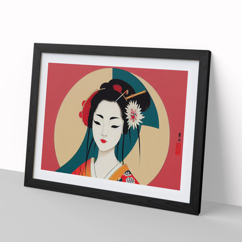 Geisha Art Deco - Single Picture Frame Print, 34cm H x 46cm W x 2cm D, Black Framed