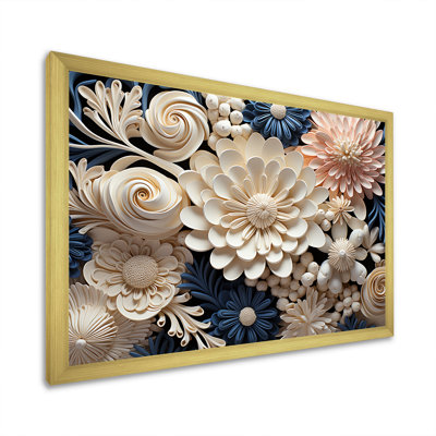 Collage de fleurs de corail blanc et bleu sur toile
