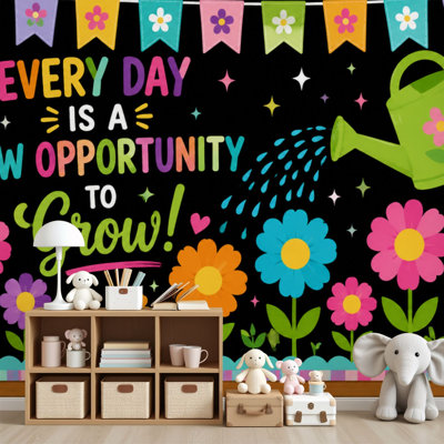 Peel and Stick Wallpaper Colorful Inspirational Floral Watering Can Motivational Quote Wall Murals 69"H x 96"W Removable PVC Wall Paper Self-Adhesive Wall Decor for Bedroom Living Room Home Office