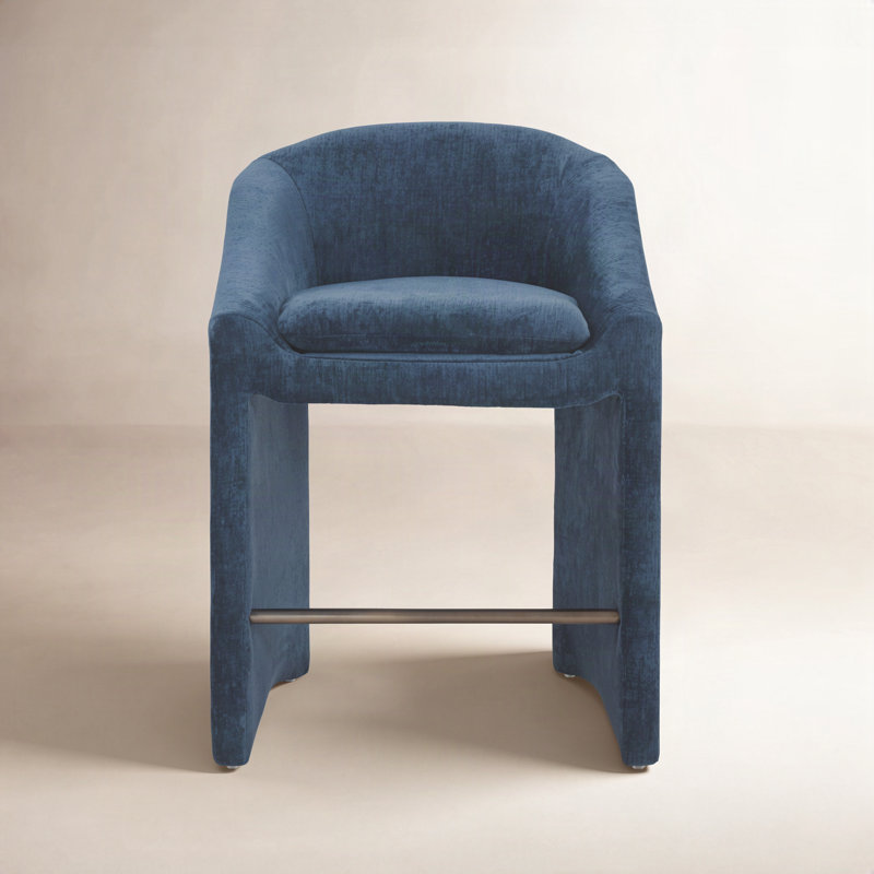 Kagan Chenille Counter Stool, Navy, Counter Stool (26.8" Seat Height)