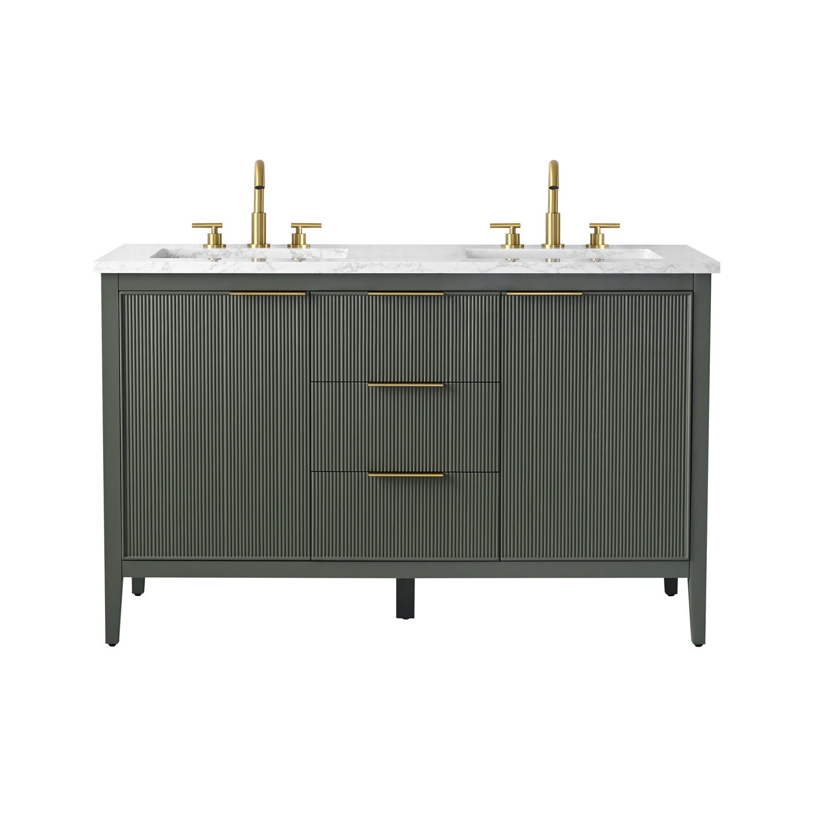 Bilroy 54" Pine Double Bathroom Vanity, Vintage Green/Brushed Bronze