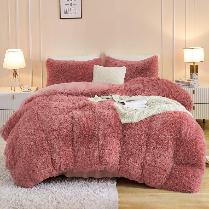 Ensemble d'édredon rose Andency Fluffy Old, Double (79 po x 90 po), Vieux rose
