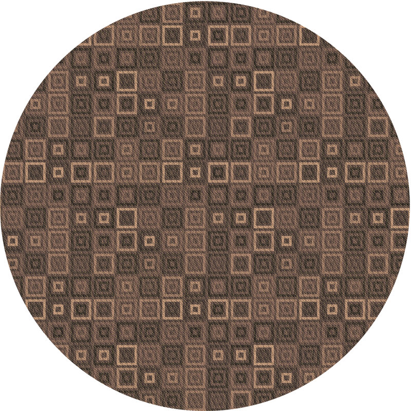 Tapis brun en laine géométrique, Rond 7 pi