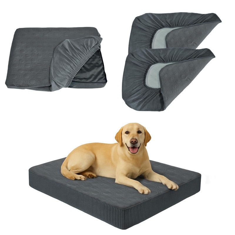 Housse de protection pour lit de chien imperméable, antidérapante et rectangulaire pour chien et chat, remplacement de draps lavables amovibles, 36 po x 27 po x 8 po, gris, 2 pièces, housses seulement