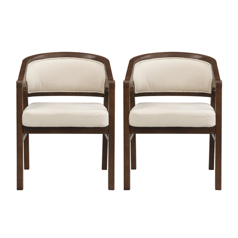Chaise rembourrée Meika, Coussin beige / structure en noyer