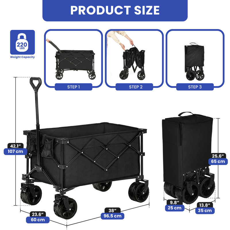 Chariot utilitaire pliable robuste, H 42,1 po x l 23,6 po x P 38 po 