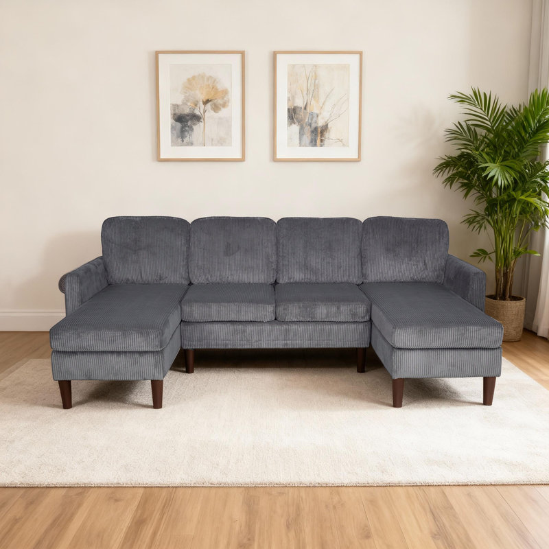 Canapé modulaire 3 pièces avec méridienne double et centre ouvert, Gris foncé
